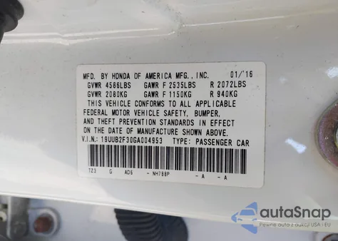 2016 Acura Tlx V6 from USA, damaged, VIN 19UUB2F30GA004953